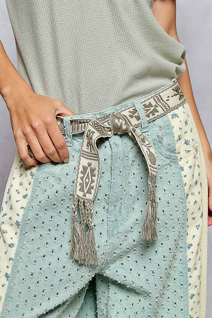 POL Braided Ends Woven Aztec Patterned Belt