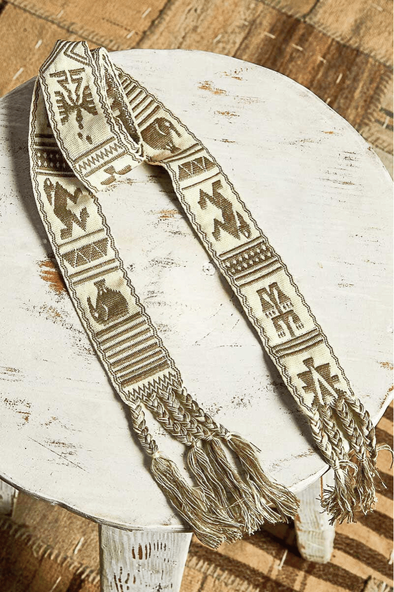 POL Braided Ends Woven Aztec Patterned Belt