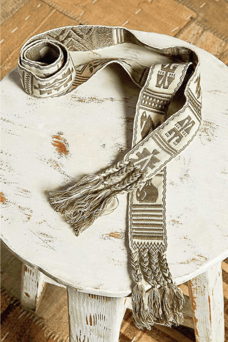 POL Braided Ends Woven Aztec Patterned Belt