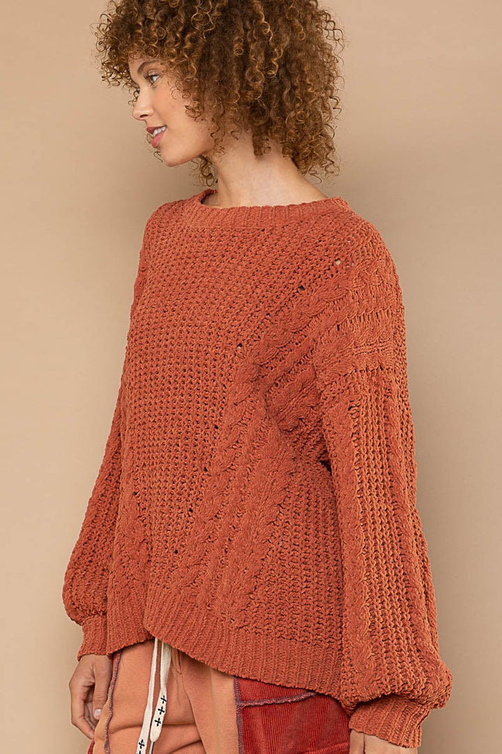 POL Clothing Aran Cable Knit Weaving Chenille Pullover Sweater