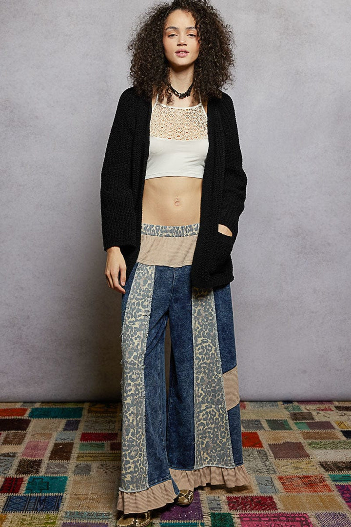 POL Clothing Chenille Slouchy Fit Open Front Cardigan with Pockets