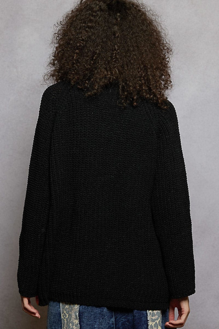 POL Clothing Chenille Slouchy Fit Open Front Cardigan with Pockets