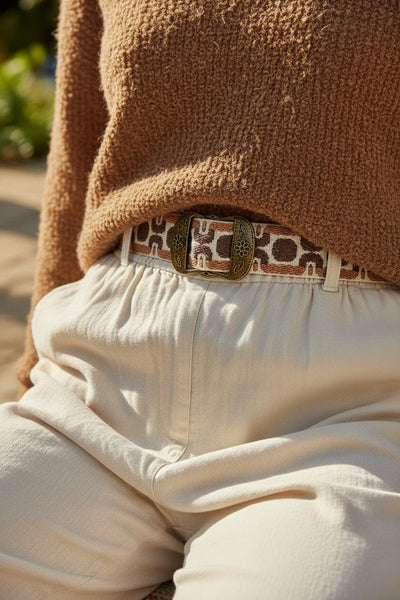 POL Clothing Embroidered Fabric Belt with Cutout Design Buckle