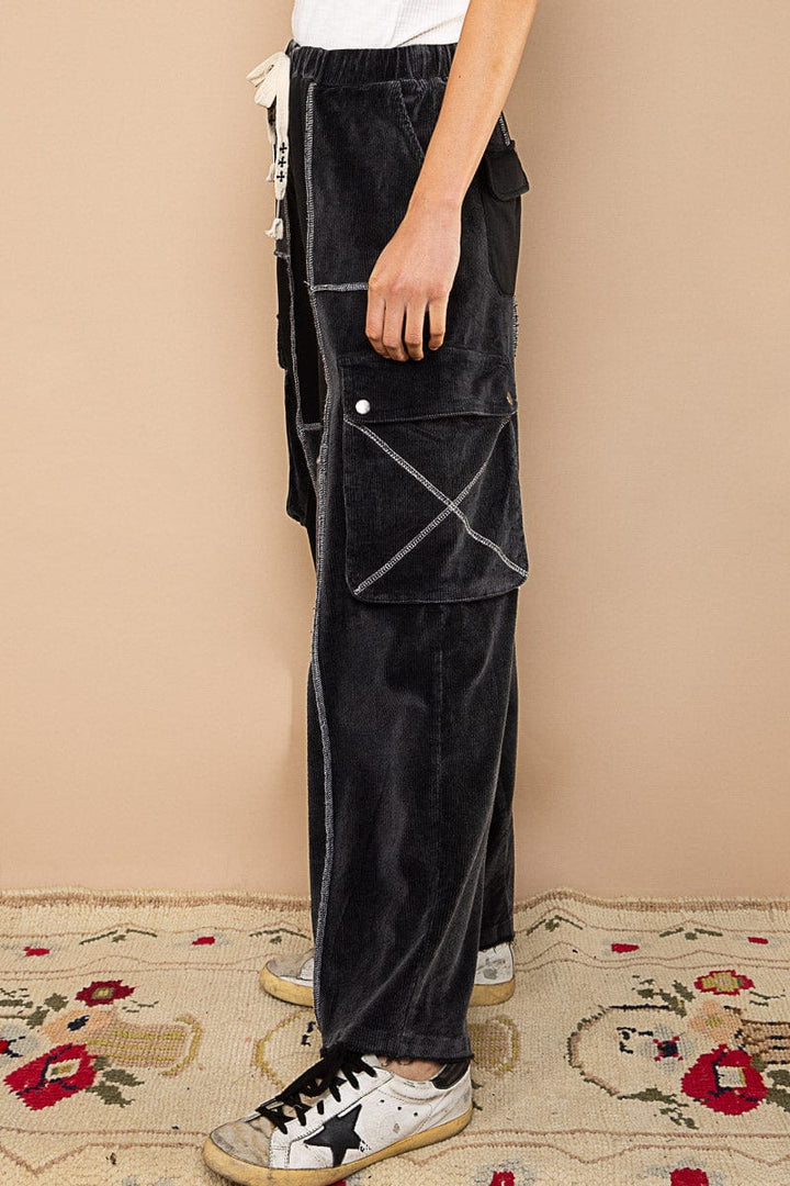 POL Clothing French Terry and Corduroy Wide Leg Cargo Pants