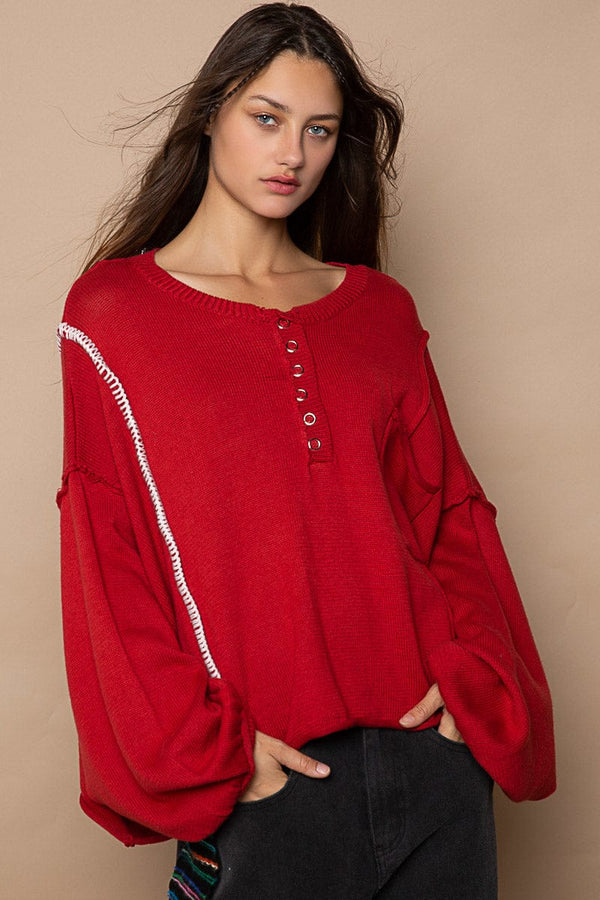 POL Clothing Long Balloon Sleeves, Oversized Fit Pullover Sweater