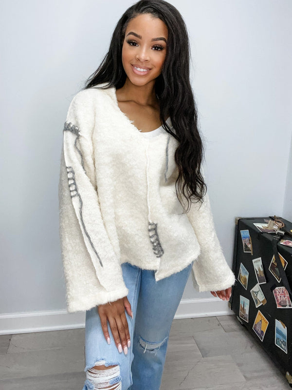 POL Clothing Long Sleeve, Oversized Fit Top in Sherpa Fabric
