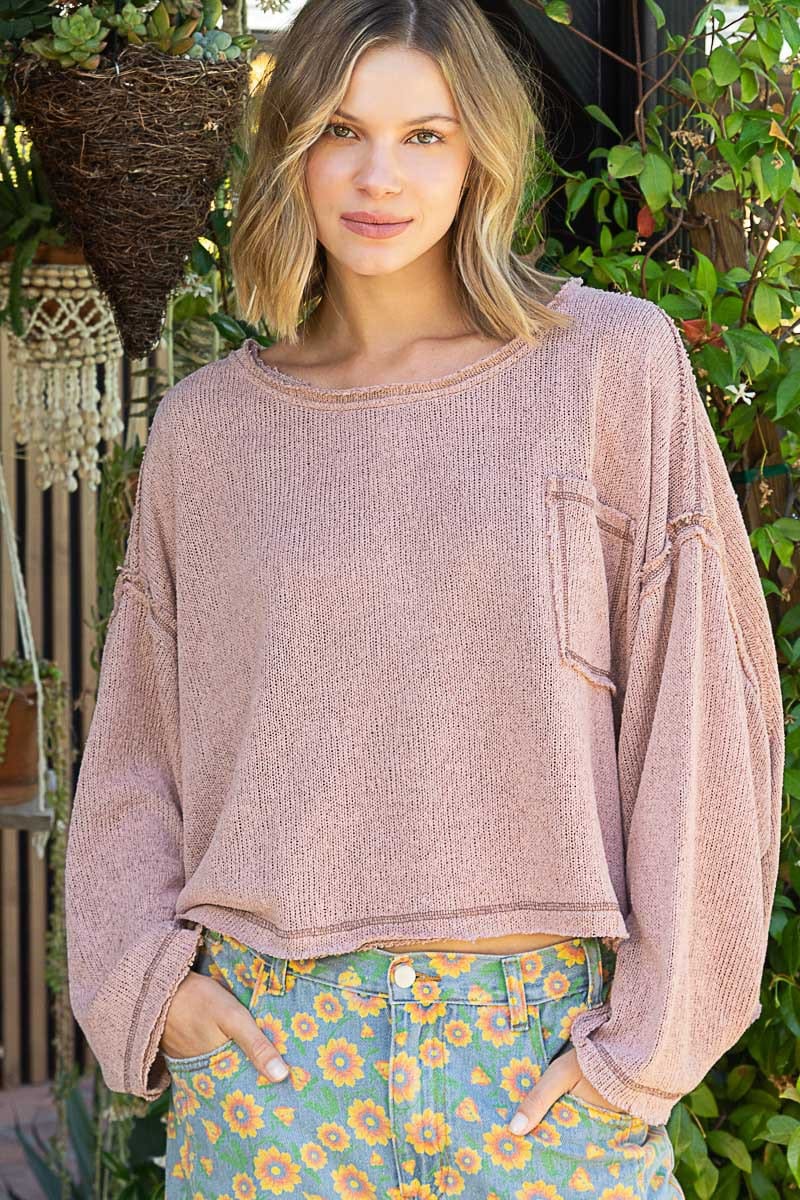 POL Clothing Long Sleeves, Relaxed Fit Knit Top