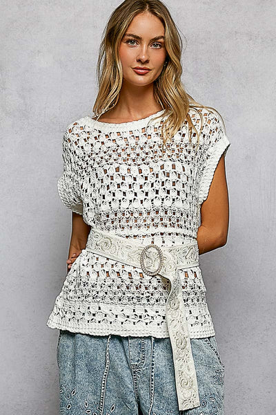 POL Clothing Pearl Accented Embroidery Paisley Design Fabric Belt