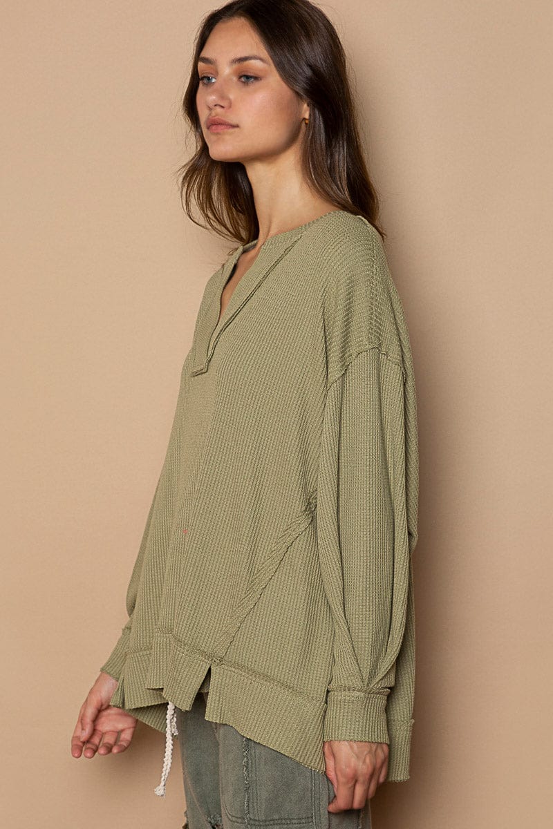 POL Clothing Relaxed Fit V Neck Basic Thermal Top