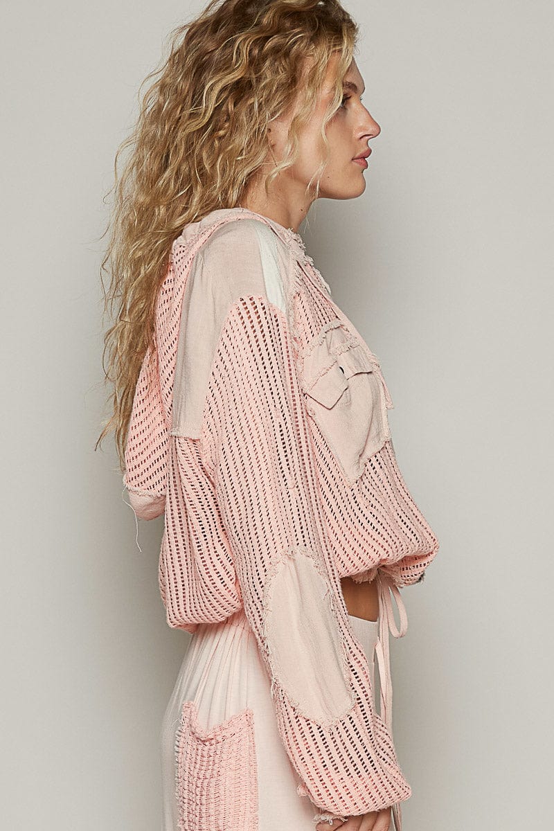 POL Clothing See Through Button Down Hoodie Top