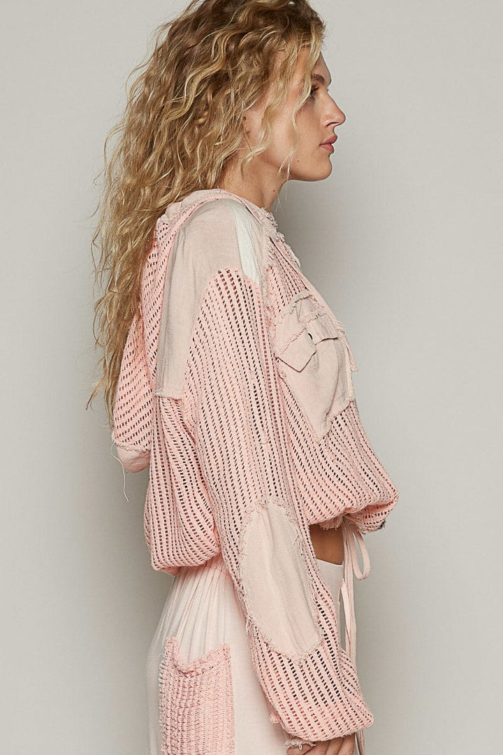 POL Clothing See Through Button Down Hoodie Top