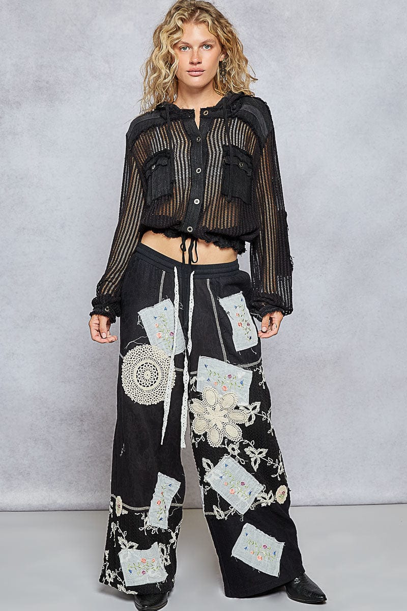 POL Clothing See Through Button Down Hoodie Top