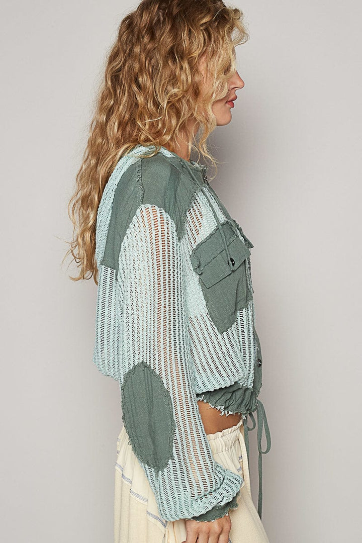 POL Clothing See Through Button Down Hoodie Top