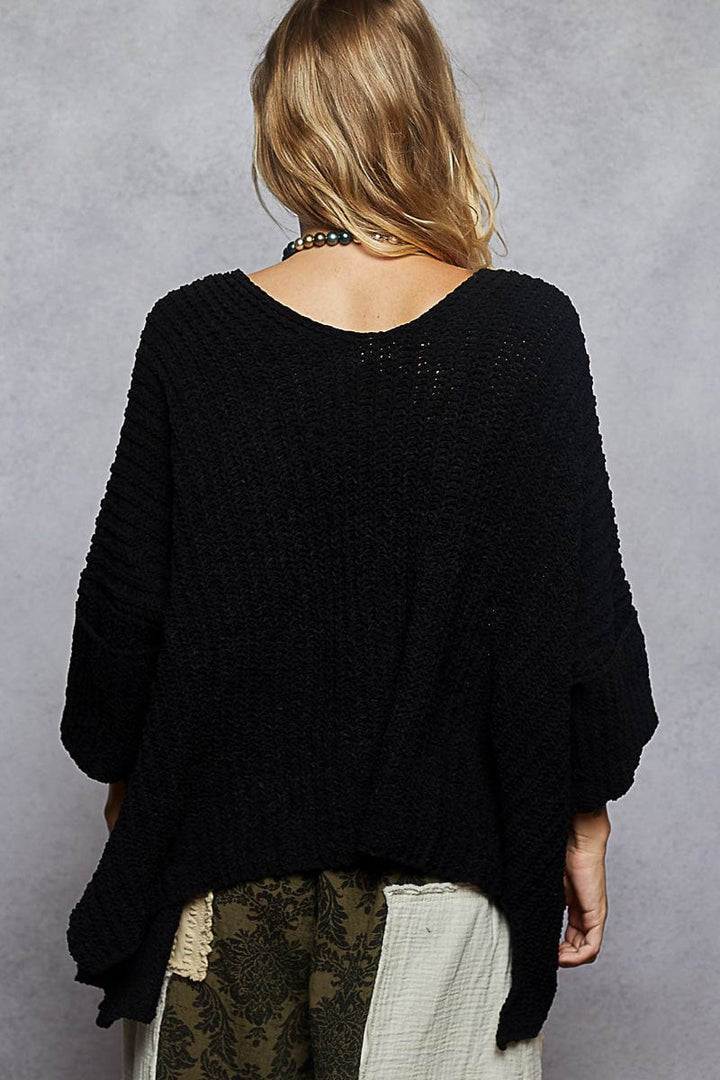 POL Clothing Slouchy Fit Rolled Sleeves Ribbed Knit Open Cardigan