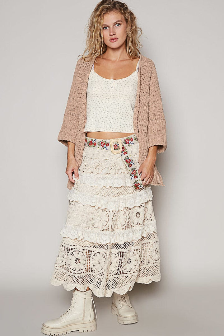POL Clothing Slouchy Fit Rolled Sleeves Ribbed Knit Open Cardigan