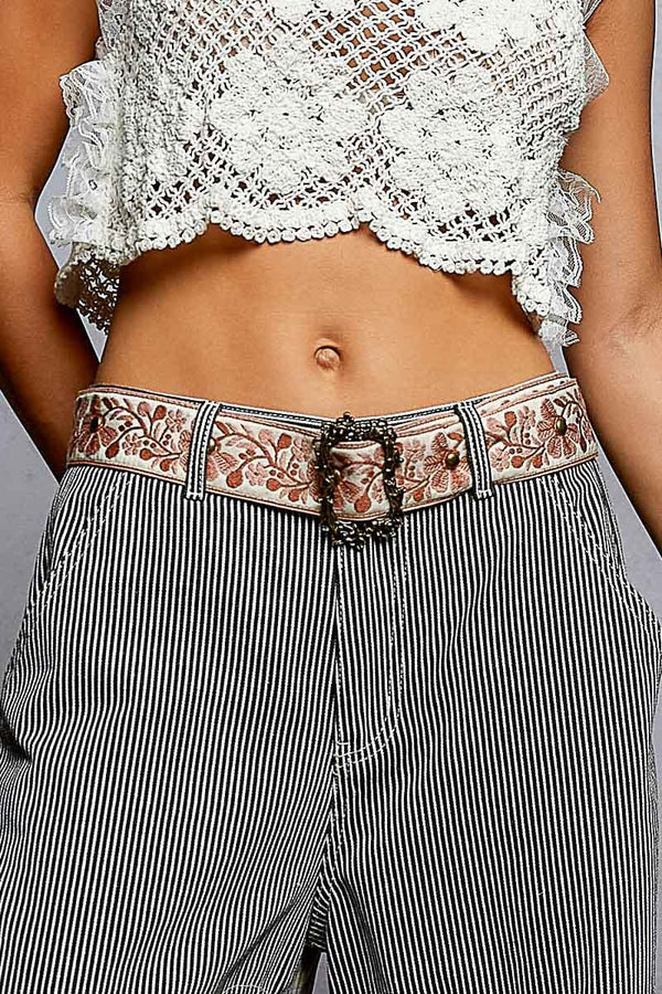 POL Clothing Embroidered Floral Fabric Belt with Circle  display picture 1