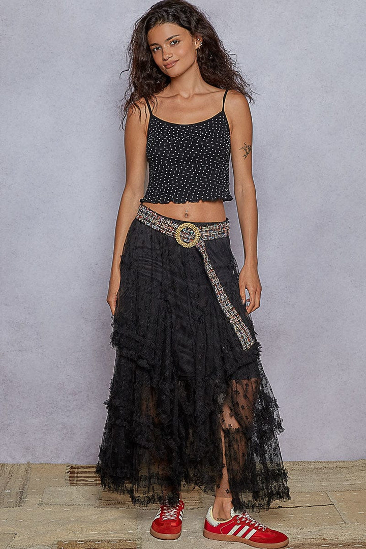 POL Colorful Tweed Mix Fabric Belt with Large Bead Wrapped Belt Buckle