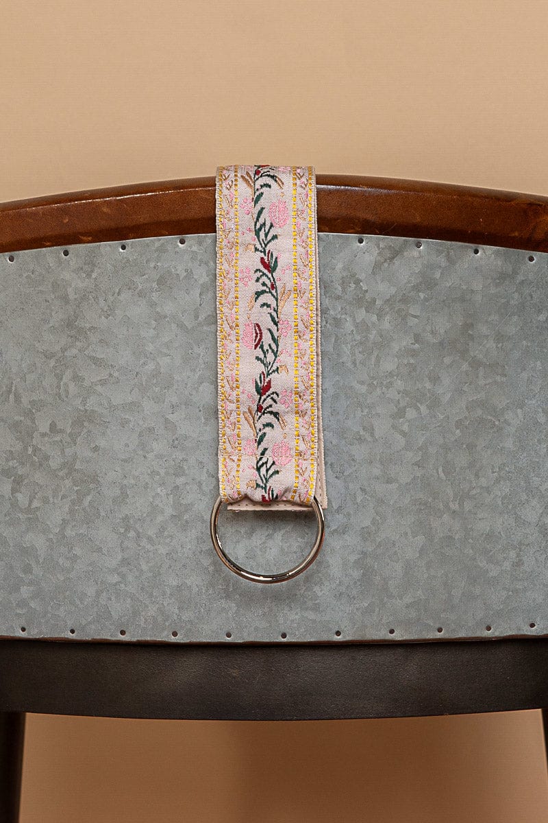 POL Contrast Embroidered Floral Trim Ring Tie Cloth Belt