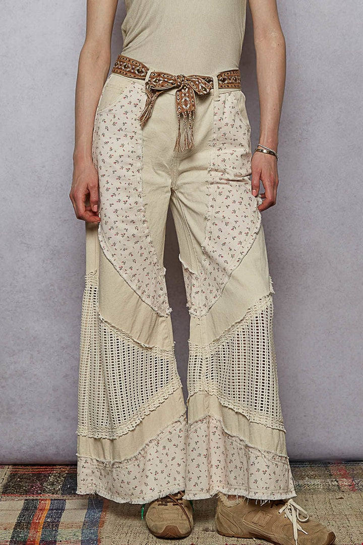 POL Detailed Tribal Pattern Fabric Tie Belt with Stud Accents and Braided Tassel Ends