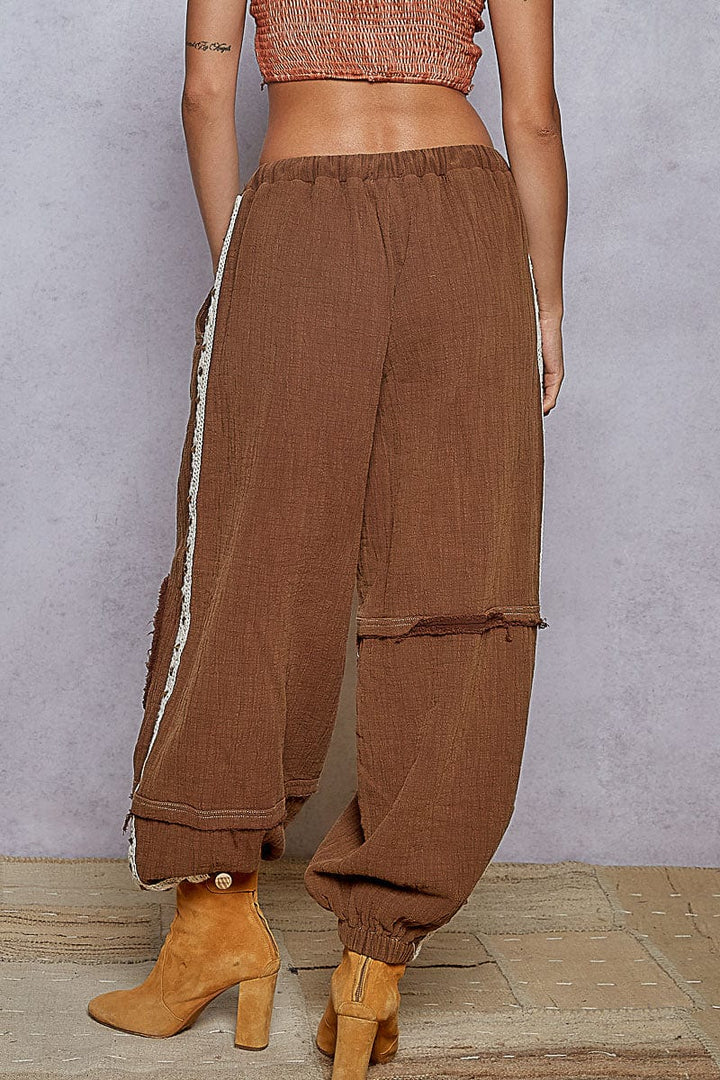 POL Double Gauze Jogger Pants with Studded Lace Trim
