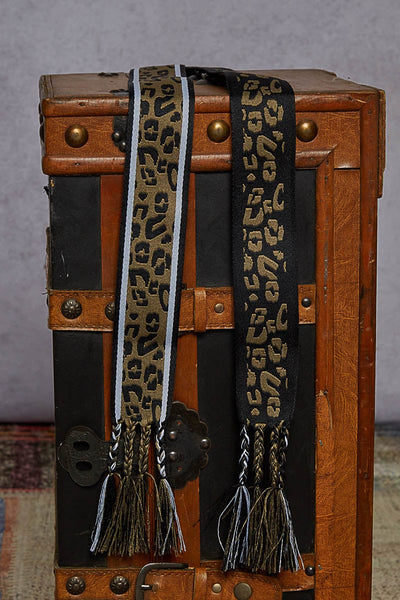 POL Double Sided Leopard Print Braided Tassel End Fabric Tie Belt