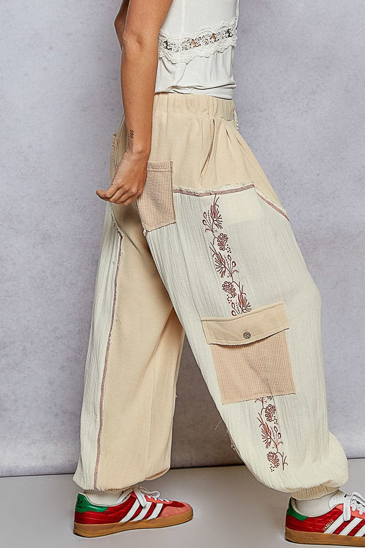 POL Drawstring Thermal and Double Gauze Mixed Fabric Lounge Pants