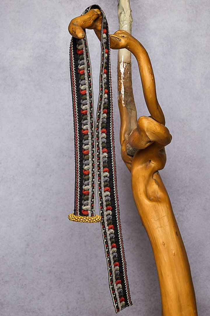 POL Embroidery Detailed Fabric Belt with Large Bead Wrapped Belt Buckle