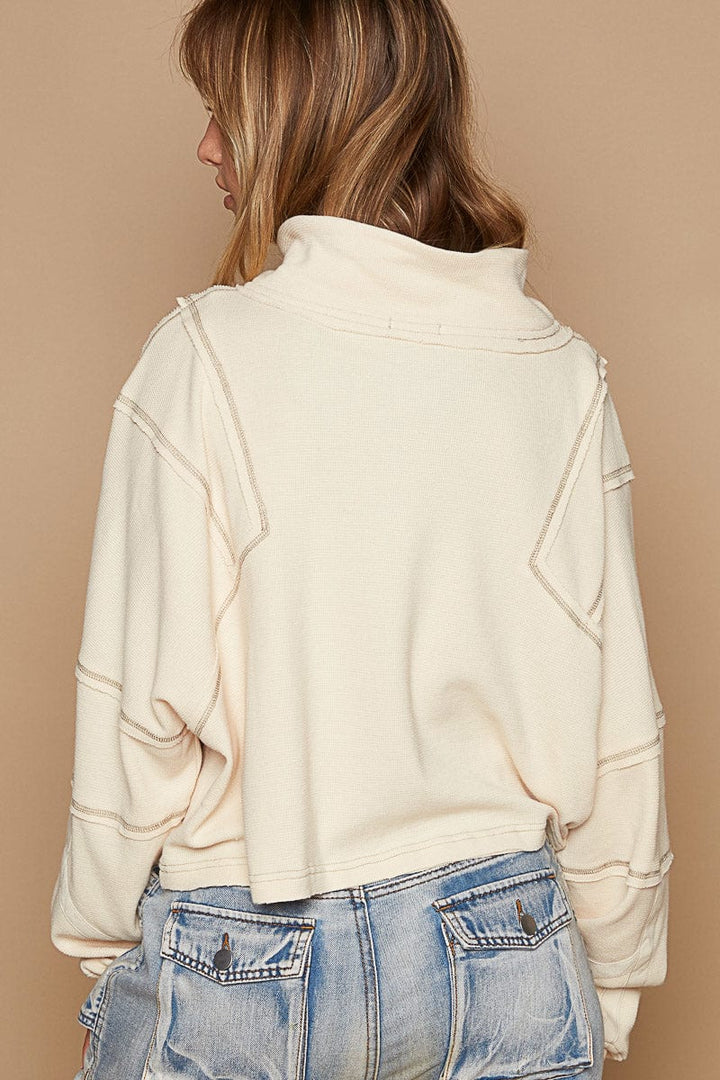 POL High Neck Long Sleeve Cropped Zip-Up Thermal Top