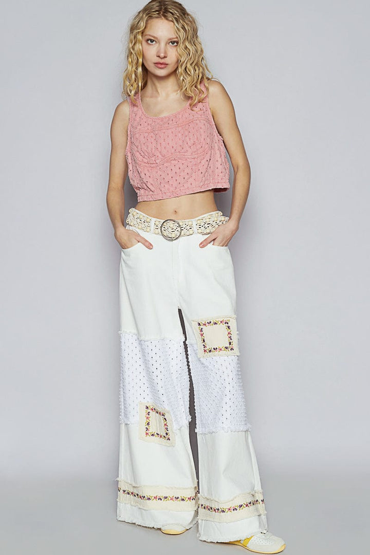 POL Knotted and Twisted Leatherette Beaded Belt with Circular Belt Buckle