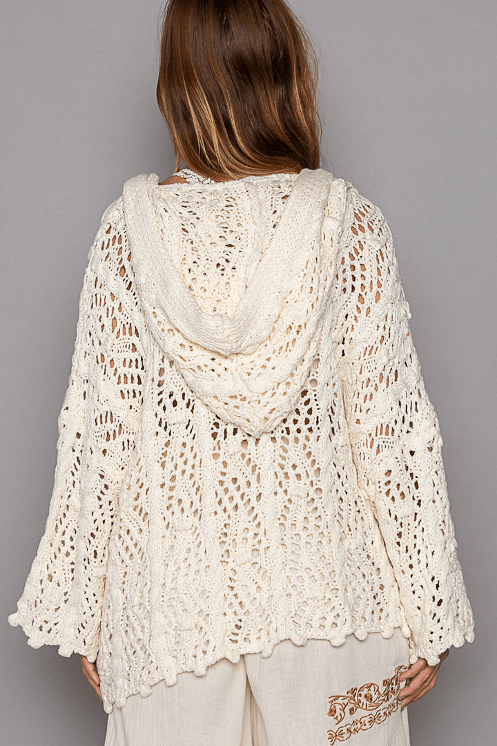 POL Long Sleeve Clean Edge Crochet Hoodie Cardigan