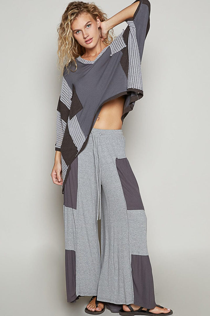 POL Loose Knit Wide Leg Ribbed Fabric Panel Pants