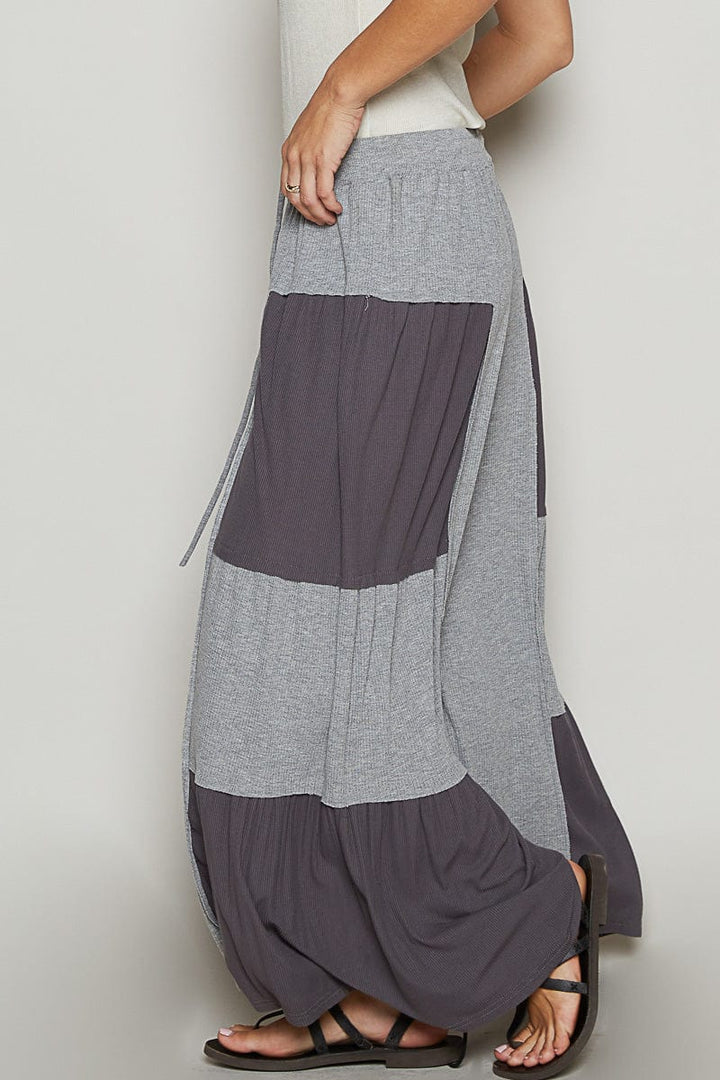 POL Loose Knit Wide Leg Ribbed Fabric Panel Pants