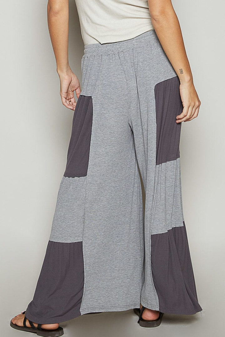 POL Loose Knit Wide Leg Ribbed Fabric Panel Pants