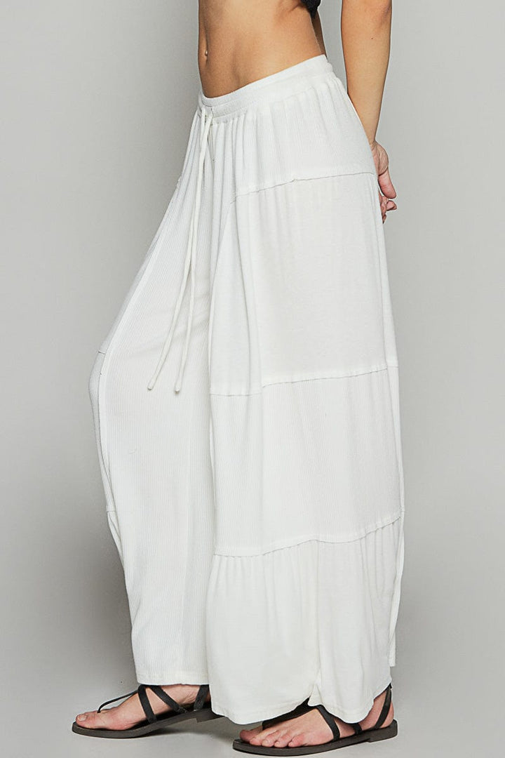 POL Loose Knit Wide Leg Ribbed Fabric Panel Pants