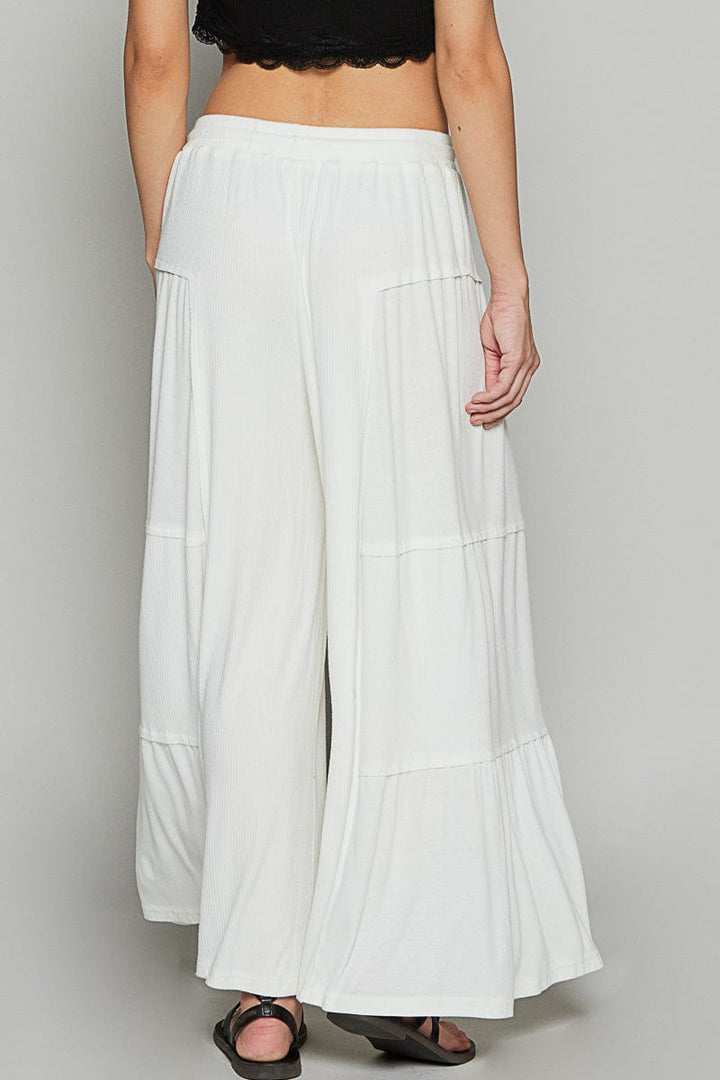 POL Loose Knit Wide Leg Ribbed Fabric Panel Pants