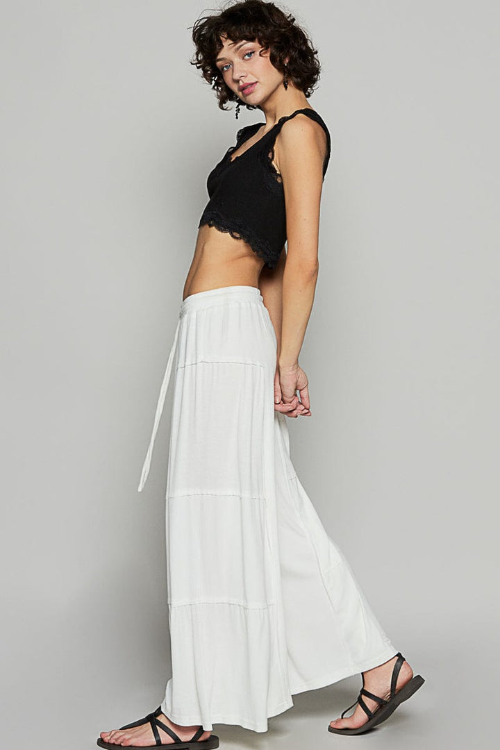 POL Loose Knit Wide Leg Ribbed Fabric Panel Pants