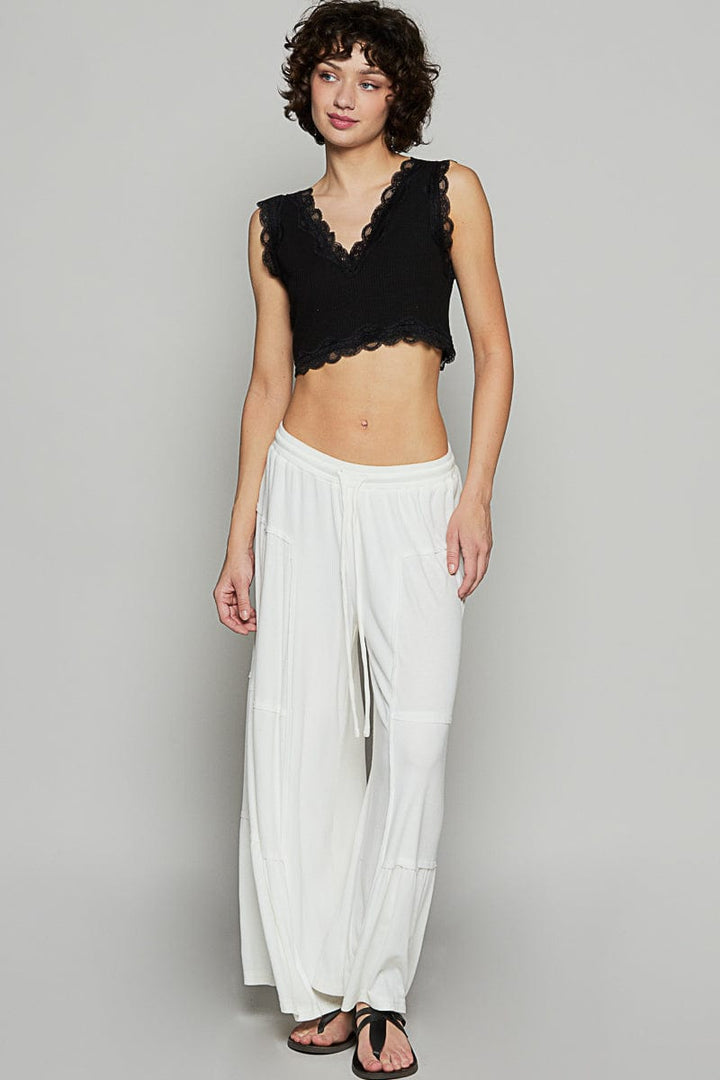 POL Loose Knit Wide Leg Ribbed Fabric Panel Pants