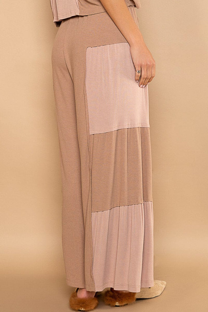 POL Loose Knit Wide Leg Ribbed Fabric Panel Pants