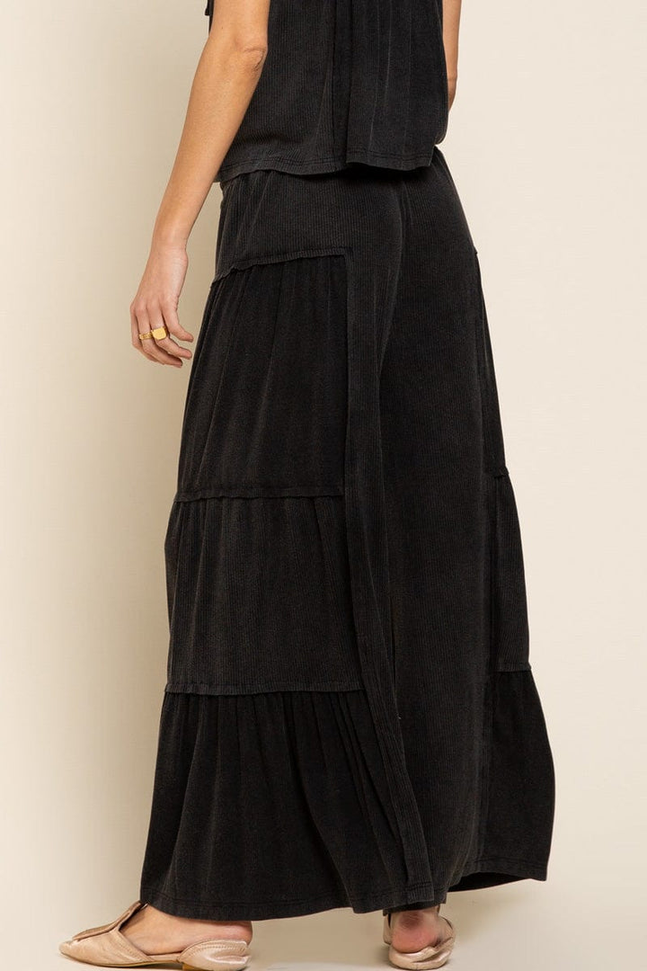 POL Loose Knit Wide Leg Ribbed Fabric Panel Pants