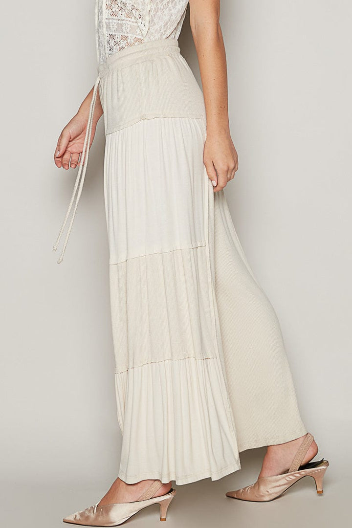 POL Loose Knit Wide Leg Ribbed Fabric Panel Pants