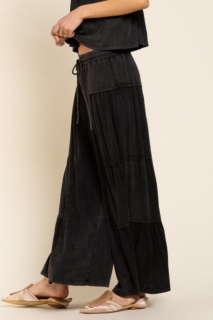 POL Loose Knit Wide Leg Ribbed Fabric Panel Pants