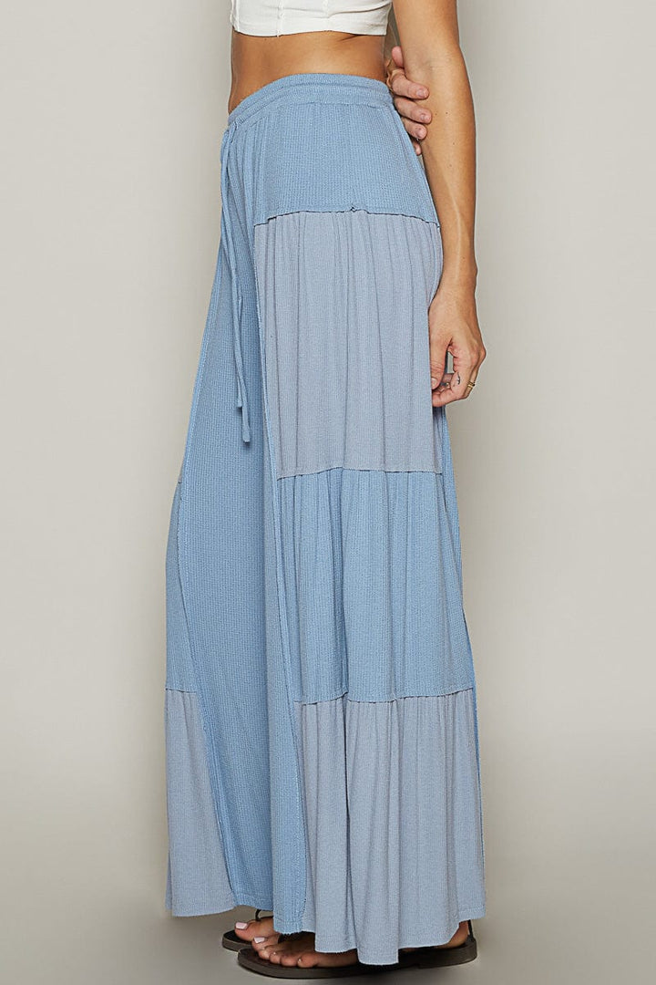 POL Loose Knit Wide Leg Ribbed Fabric Panel Pants