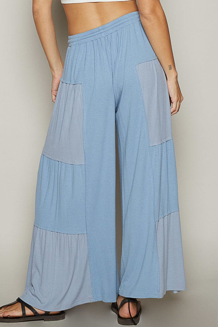 POL Loose Knit Wide Leg Ribbed Fabric Panel Pants