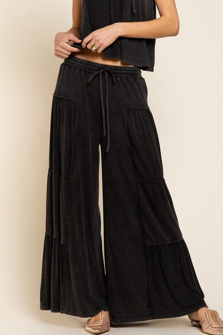 POL Loose Knit Wide Leg Ribbed Fabric Panel Pants