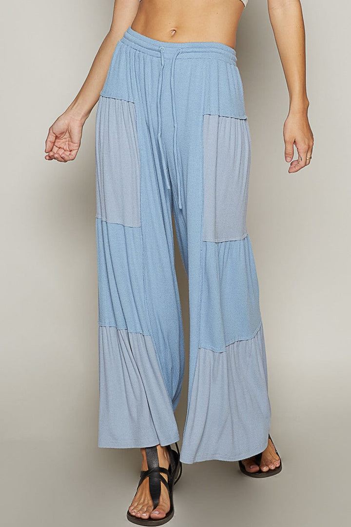 POL Loose Knit Wide Leg Ribbed Fabric Panel Pants