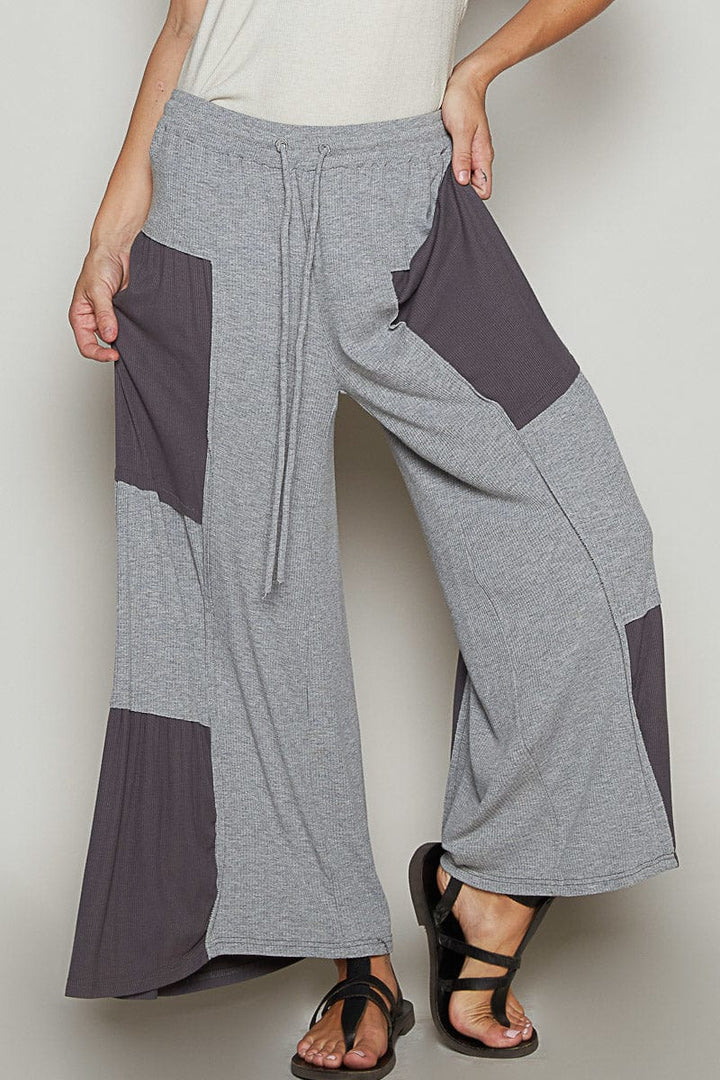 POL Loose Knit Wide Leg Ribbed Fabric Panel Pants