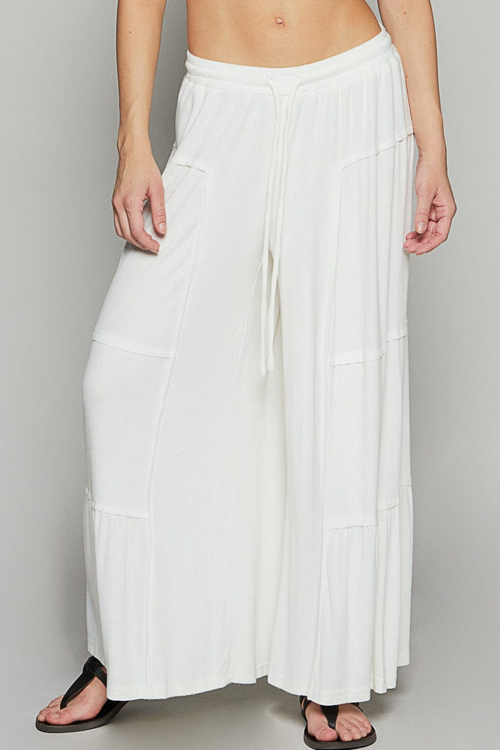 POL Loose Knit Wide Leg Ribbed Fabric Panel Pants