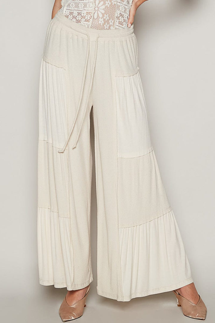 POL Loose Knit Wide Leg Ribbed Fabric Panel Pants