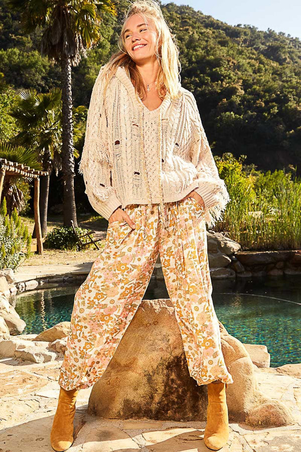 POL Relaxed Fit Printed Floral Woven Harem Pants