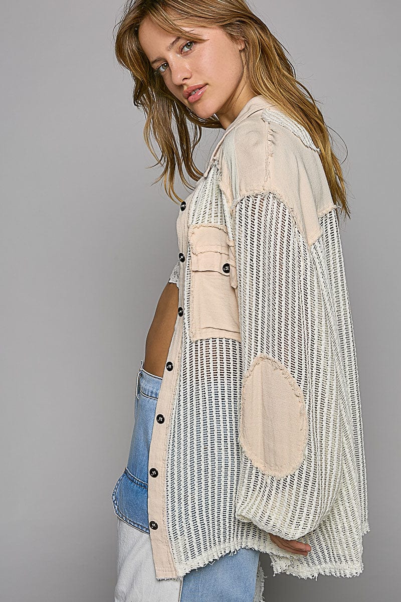 POL See Through Button Down Hoodie Top